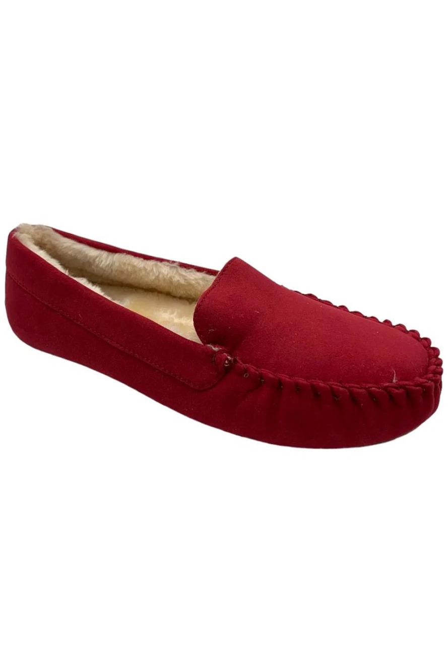 Floopi Women's Lily Moccasin Faux Suede Slipper Red - Medium